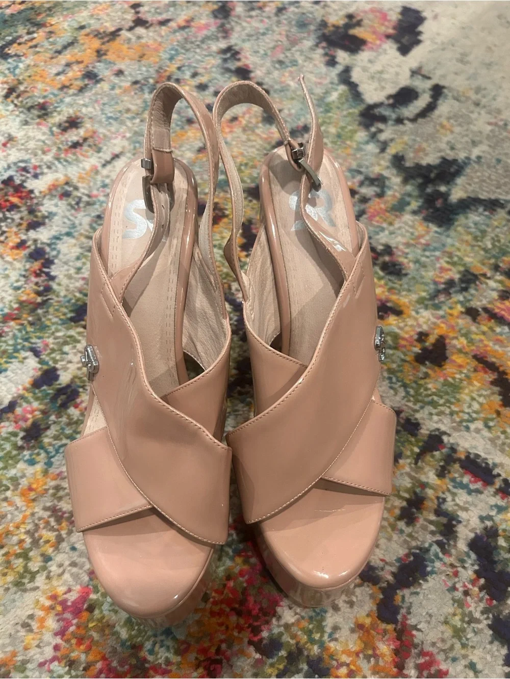 Sergio Rossi Platform Slingback Heels in Blush Patent